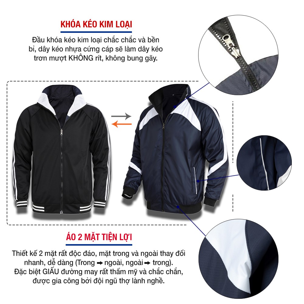 Áo khoác dù nam 2 mặt 2 lớp cao cấp Pigofashion Zakd30 (chọn màu)