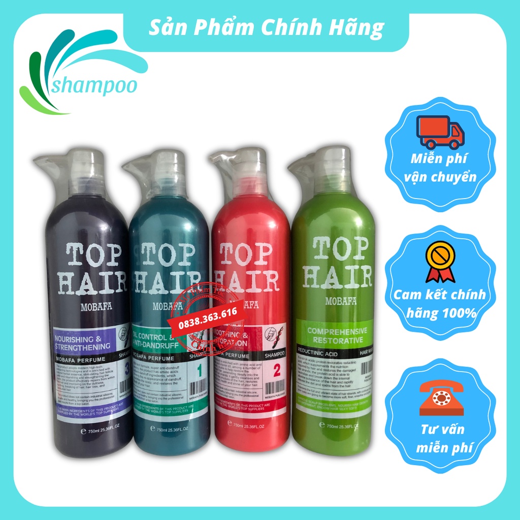 Cặp dầu gội xả collagen Top Hair Mobafa 750ml phục hồi siêu mượt dành cho cả nam nữ
