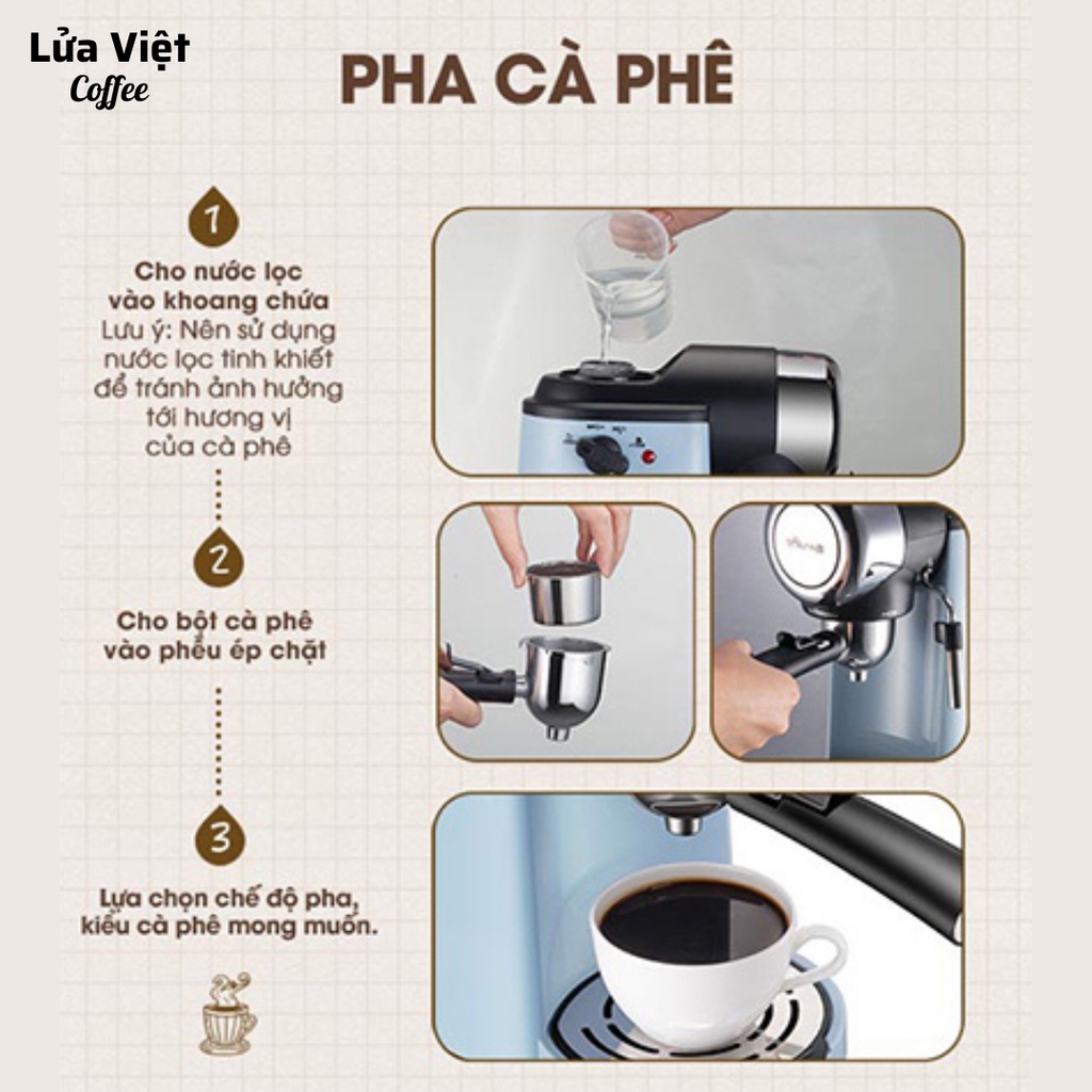 Máy pha cà phê MINI BEAR chính hãng pha cafe Espresso tự động cao cấp nhỏ gọn thanh lịch có viên nén cà phê