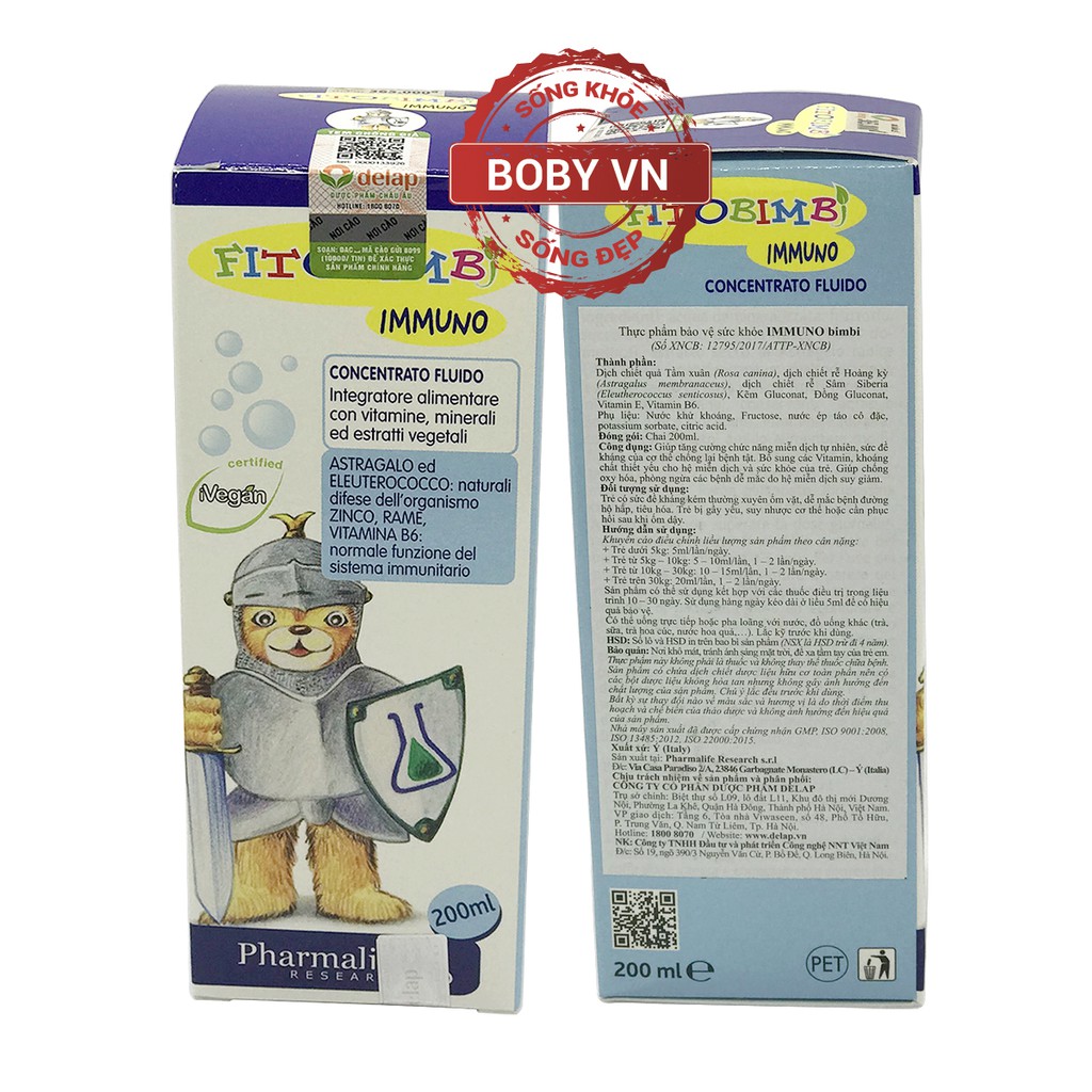 Fitobimbi Immuno tăng cường chức năng miễn dịch tự nhiên cho trẻ - Lọ 200ml - Boby
