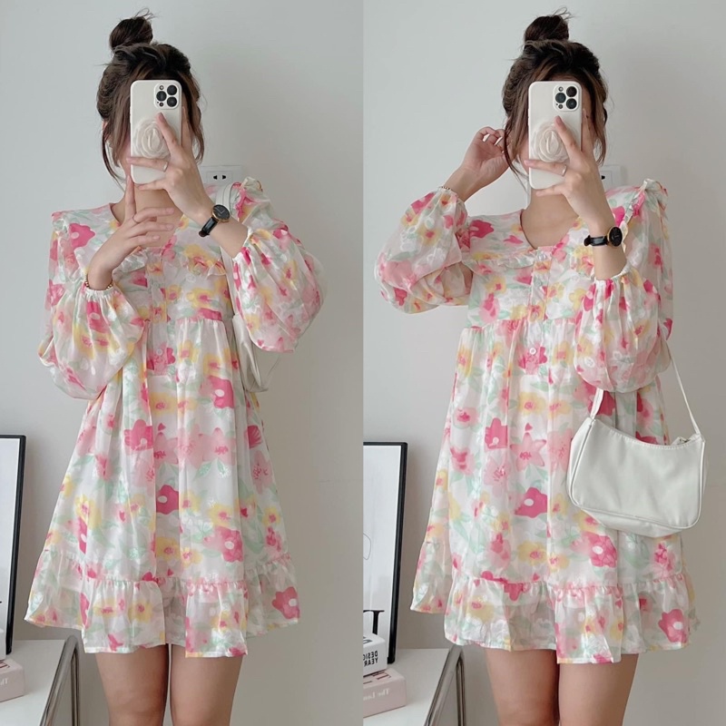 [Ảnh thật/Video]Đầm hoa Sắc Màu dáng babydoll xinh xắn Váy hoa đi biển cực xinh