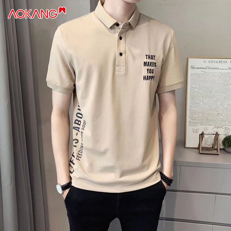 Áo thun polo AOKANG tay ngắn thêu họa tiết chữ cái chất lượng cao thời trang dành cho nam