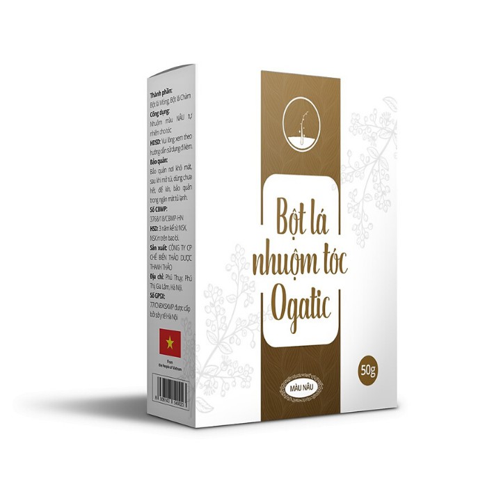 Bột lá nhuộm tóc Ogatic 50gr màu đen, nâu, xanh đen, nâu đỏ, an toàn không hóa chất