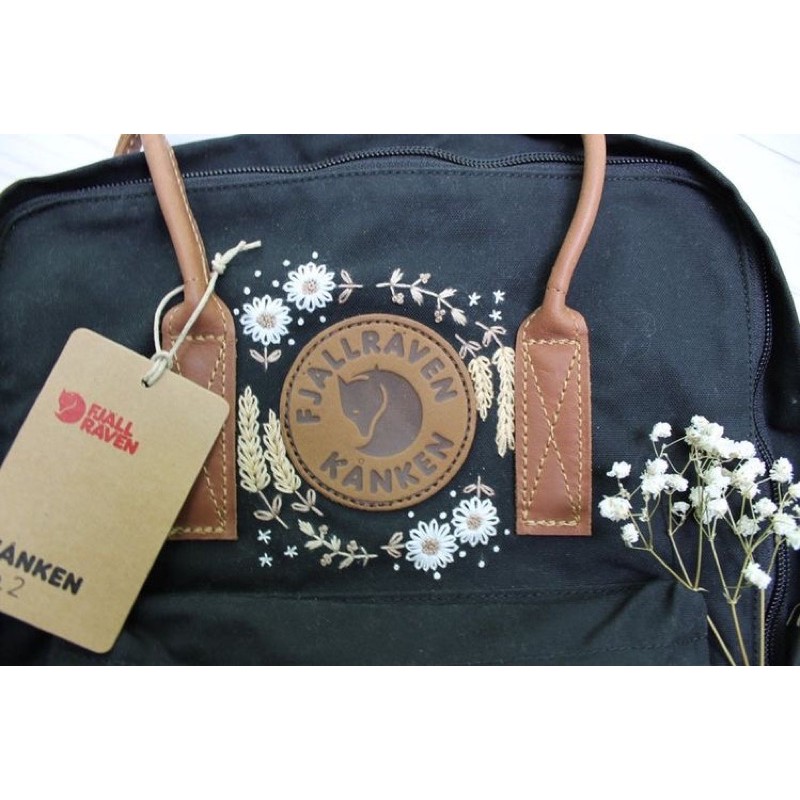 Balo Kanken Unisex Đi Học Quai Da Thêu Hoa
