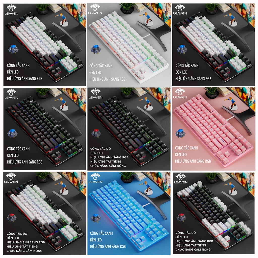 Bàn phím cơ LEAVEN K550 PRO LED RGB Gaming Giao hàng trong vòng 24 giờ bàn phím