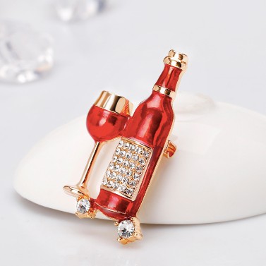 Cài áo đính đá mạ PVD không gỉ - Vino Rosato (size 3.5x 4.5 cm)