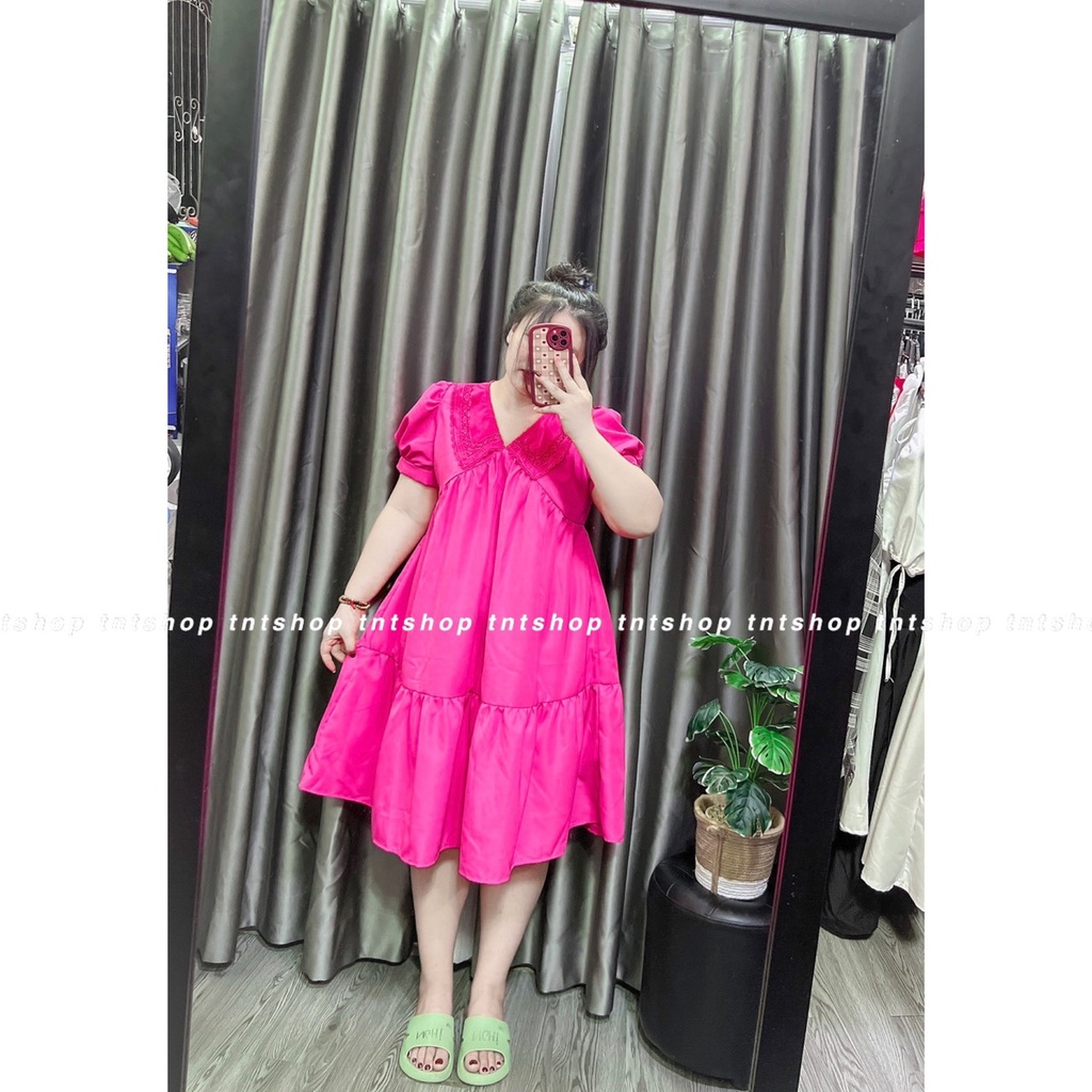 ĐẦM BABYDOLL CỔ V VIỀN REN BẦU BÌ BON CHEN THOẢI MÁI [TNT SHOP BIGSIZE 60KG 90KG] | BigBuy360 - bigbuy360.vn