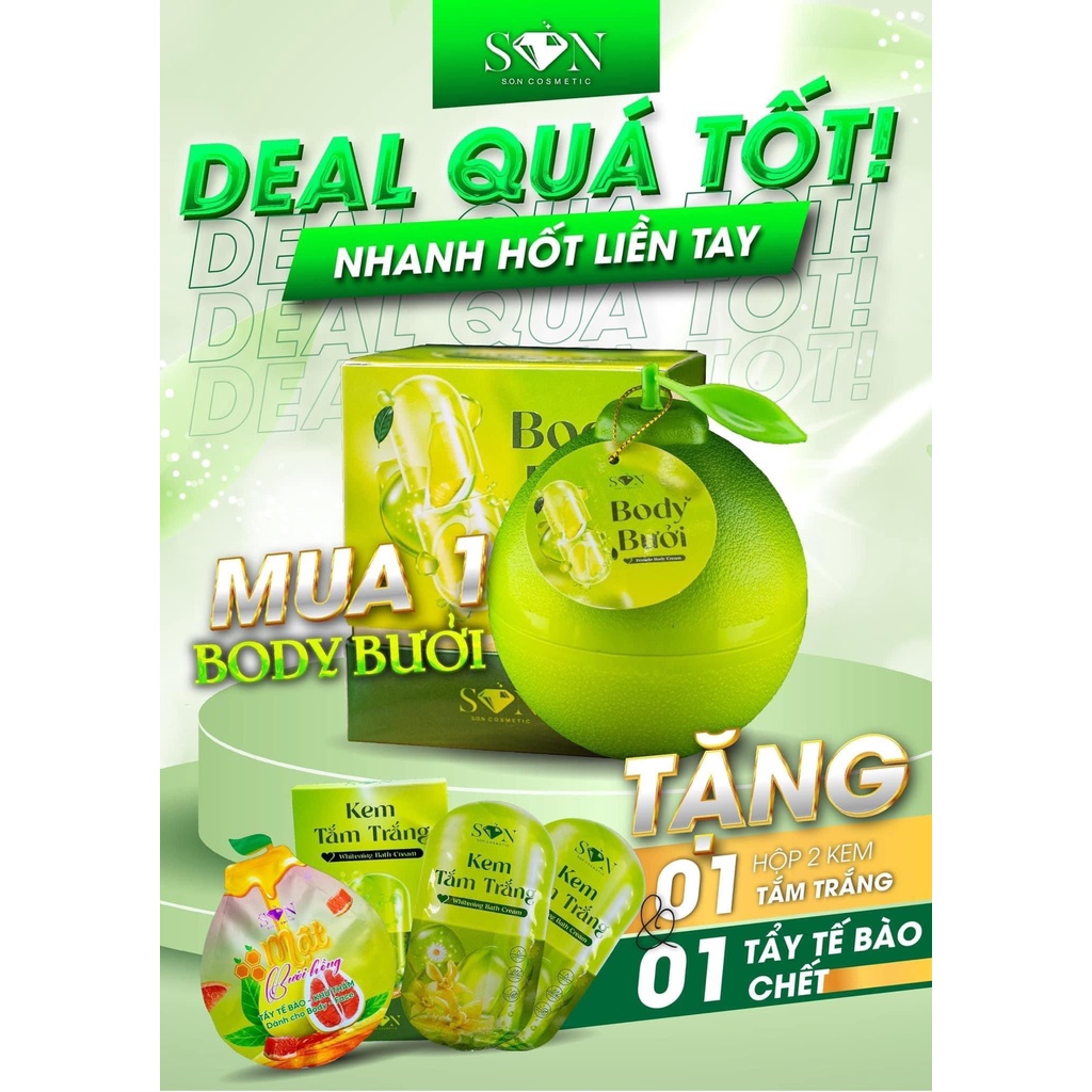 Kem Body Bưởi, Kem Dưỡng Trắng Da Toàn Thân Cốt Ủ Bưởi SON Dưỡng Da Tự Nhiên Hiệu Quả - TẶNG TẮM TRẮNG