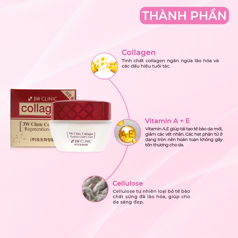Kem trắng da săn chắc 3W Clinic Hàn Quốc Collagen Regeneration Cream giúp da trắng sáng dưỡng ẩm và chống lão hóa 60ml