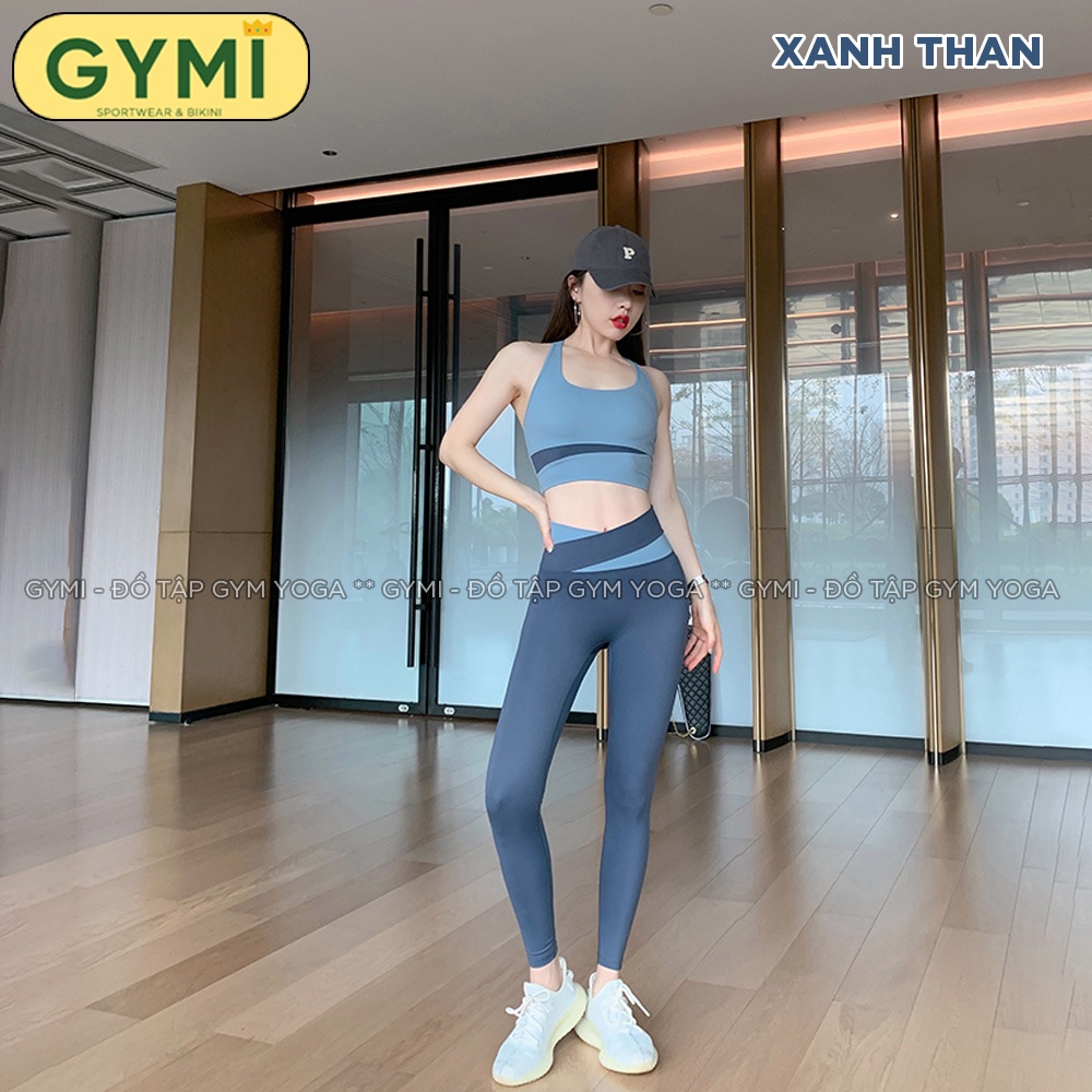 Set bộ đồ tập gym yoga nữ GYMI SET30 gồm áo bra có mút ngực và quần legging thể thao chất thun poly lạnh cao cấp