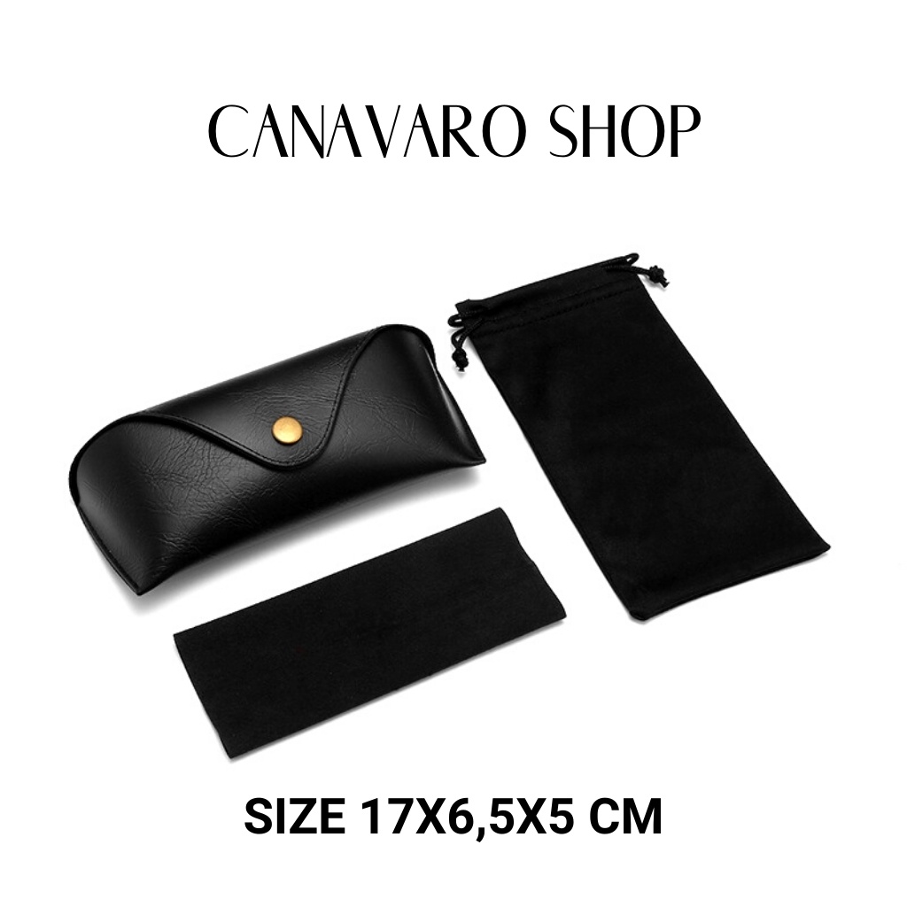 Hộp đựng kính râm kính mát cao cấp da thật size 17x6.5x5 cm tặng kèm khăn lau và túi đựng CANAVARO SHOP CN5T