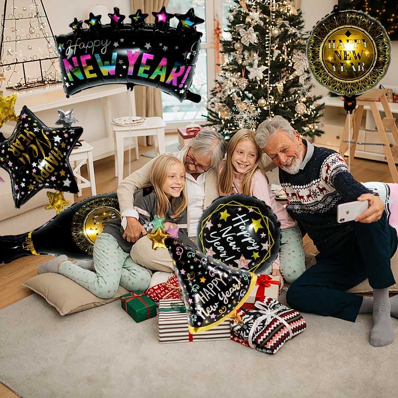 Bộ Bóng Bay Màng Nhôm Hình Chai Rượu Helium Màu Vàng Đen Mừng Năm Mới 2023 Trang Trí Nhà Cửa