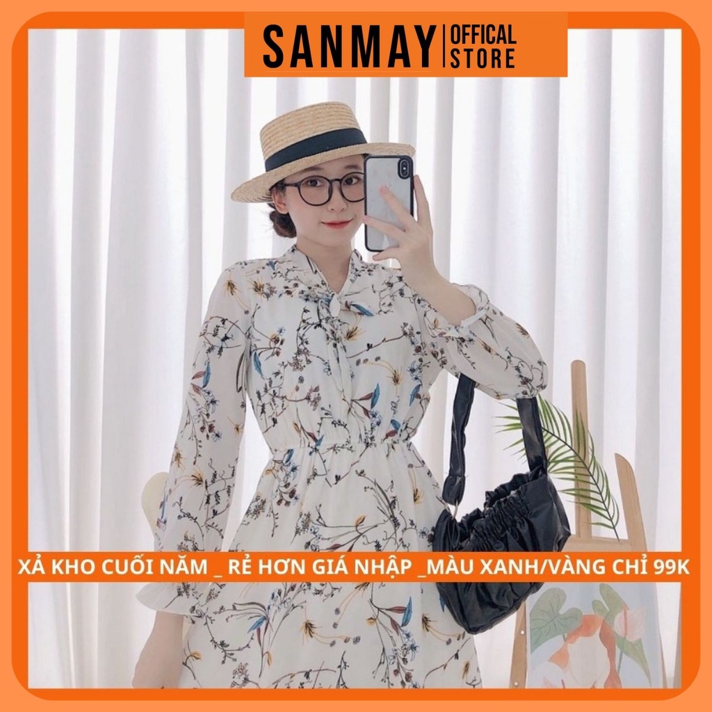 Đầm hoa nhí vintage thiết kế SANJOLI Váy voan hoa babydoll tay dài, phù hợp đi dự tiệc, đi làm công sở VD007 | BigBuy360 - bigbuy360.vn