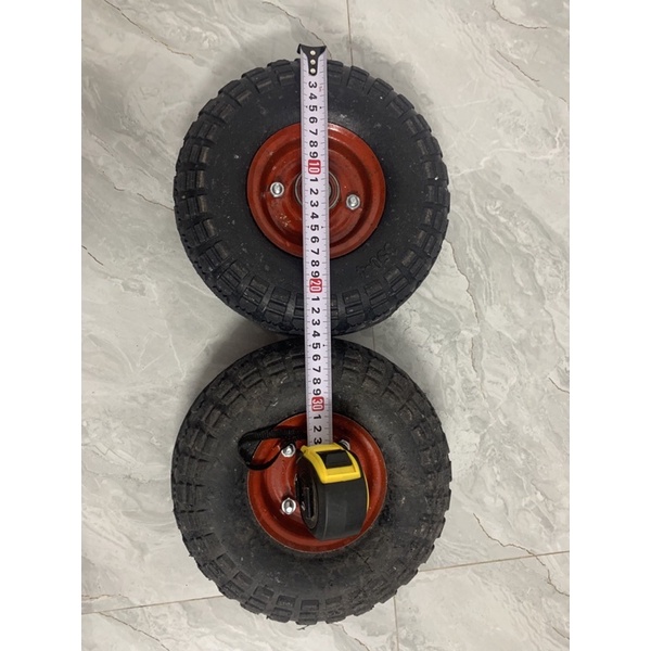 Combo hai bánh xe 25cm kèm trục dùng cho xe kéo hàng, đẩy hàng