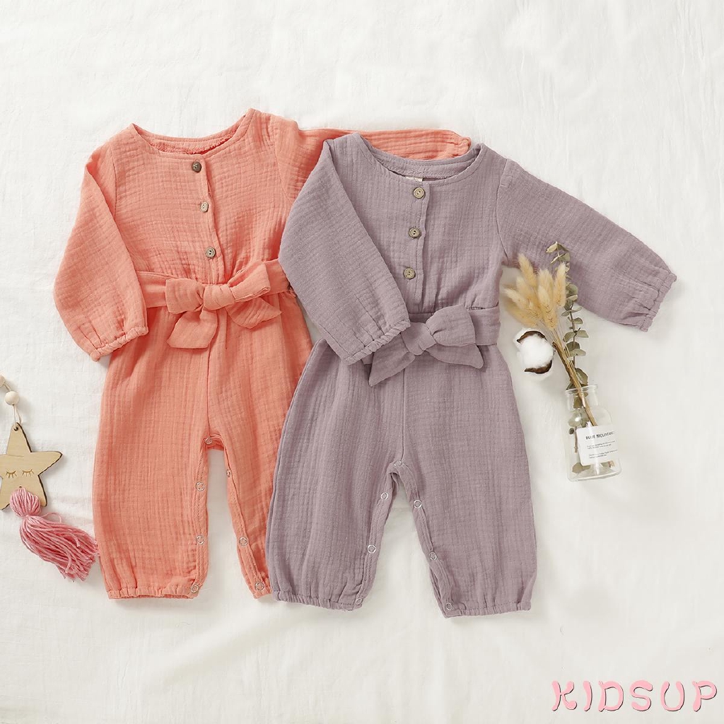 Bộ jumpsuit bằng cotton lanh cho bé gái