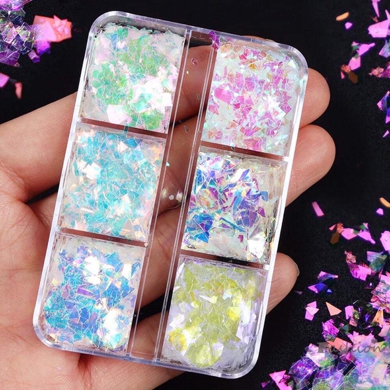Khay 6 ngăn giấy thuỷ tinh trang trí Nail siêu sáng đẹp