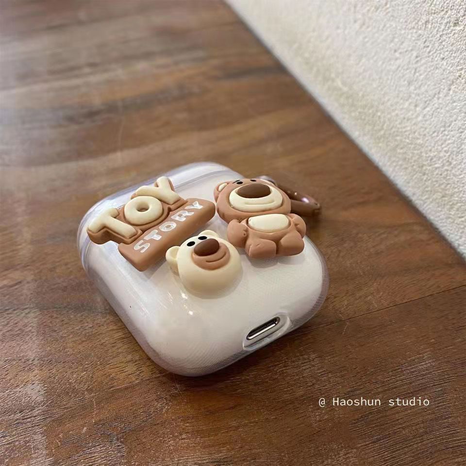 Vỏ bảo vệ hộp sạc tai nghe không dây Airpods pro 1 / 2 hình gấu dâu màu dạ quang đáng yêu