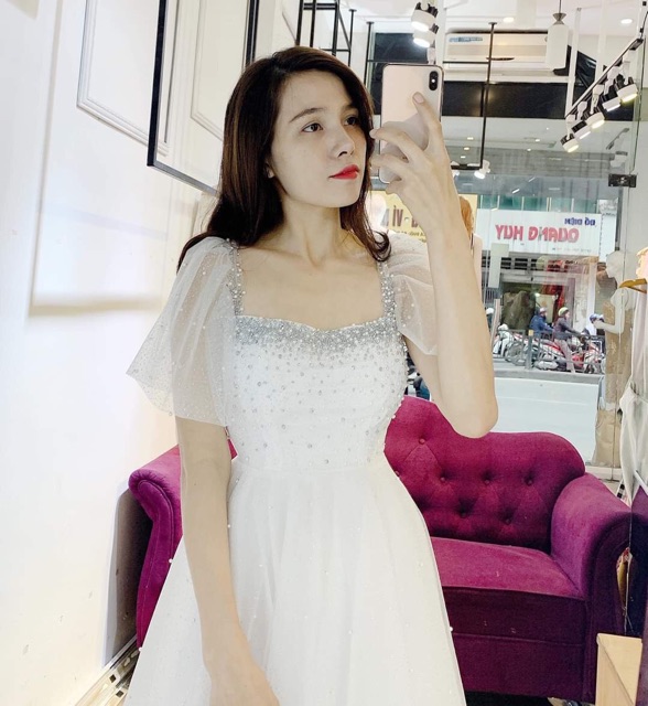 Đầm xoè dự tiệc xếp tầng tay dài TRIPBLE TDRESS - Free size dưới 54kg