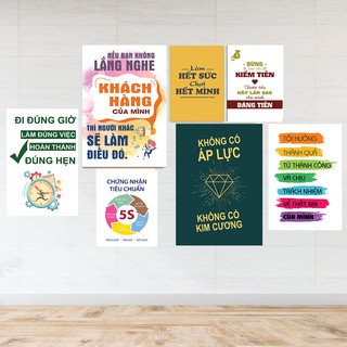 Tranh slogan truyền động lực cho văn phòng, bộ 7 tấm chất liệu gỗ in tráng gương 01