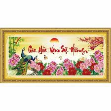 Tranh thêu chữ thập 3D GIA HÒA VẠN SỰ HƯNG.Kích thước: 136x56cm