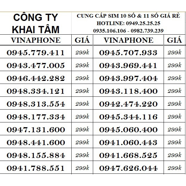SIM VINAPHONE 10 SỐ CẶP GÁNH 9
