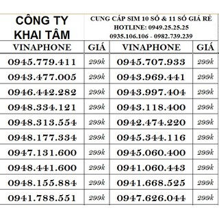 Sim vinaphone 10 số cặp gánh 9