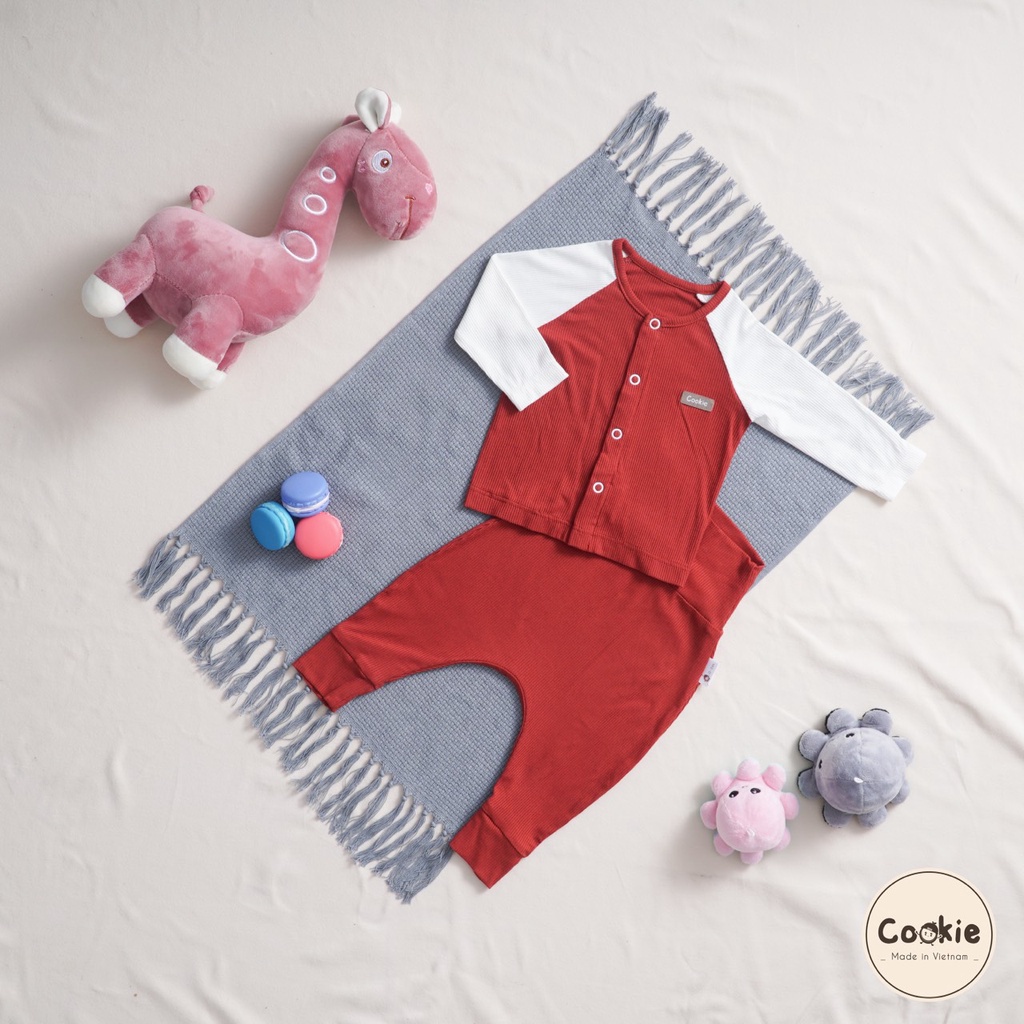 COOKIE - Bộ dài tay sơ sinh cho bé trai/bé gái chất vải tăm mềm