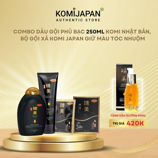Combo hộp gói nhuộm tóc, dầu gội & dầu xả cho tóc nhuộm Komi Nhật Bản (250ml+385ml+280gr)