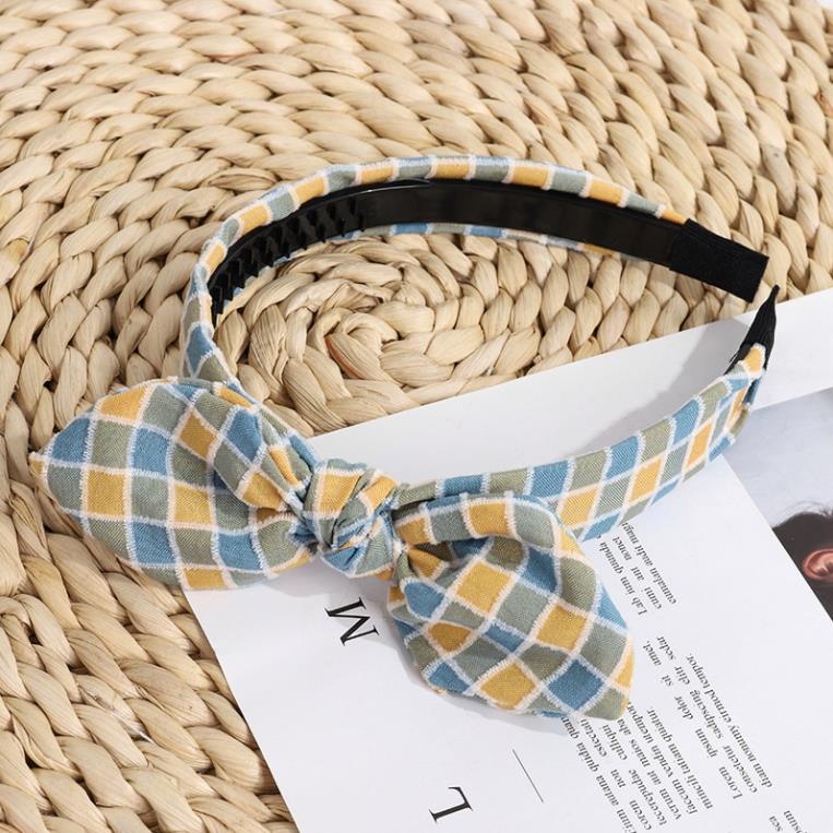 Băng đô bờm cài tóc kẻ caro nhiều nhẹ nhàng dễ thương gọng dẻo, vải dày June Accessories