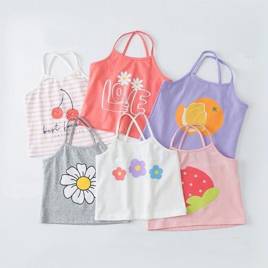 Áo thun bé gái hai dây họa tiết hoa quả AM513 - áo thun cho bé gái từ sơ sinh đến 18kg TTR224