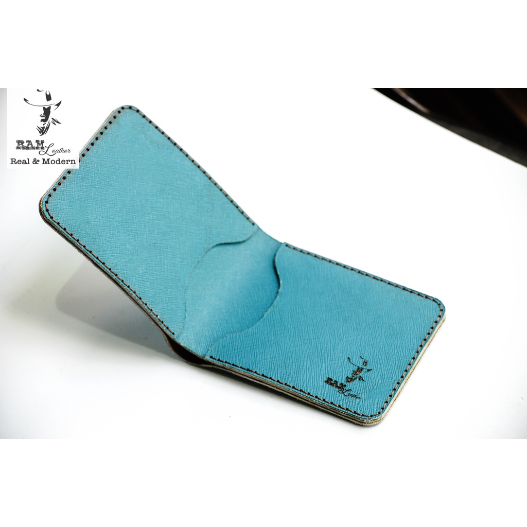 Ví nam nữ RAM Leather handmade da bò sanffiano màu xanh ngọc