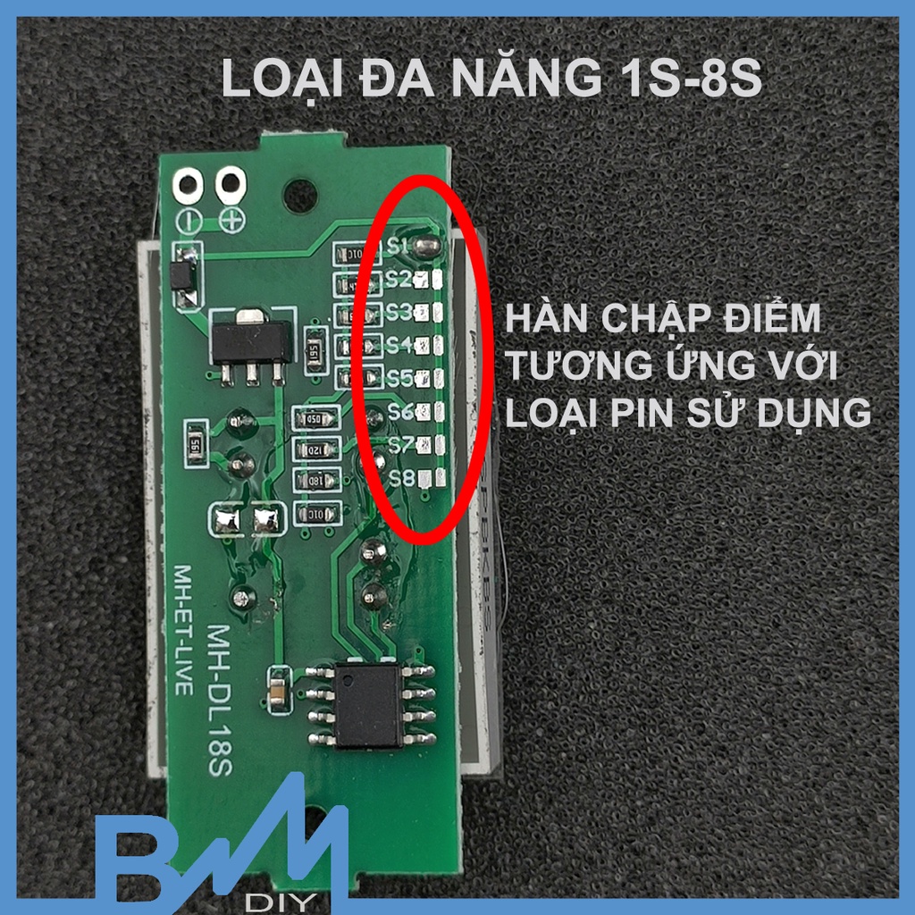 Mạch báo pin 1S 3S 4S 5S 3.7V 12.6V 16.8V 21V