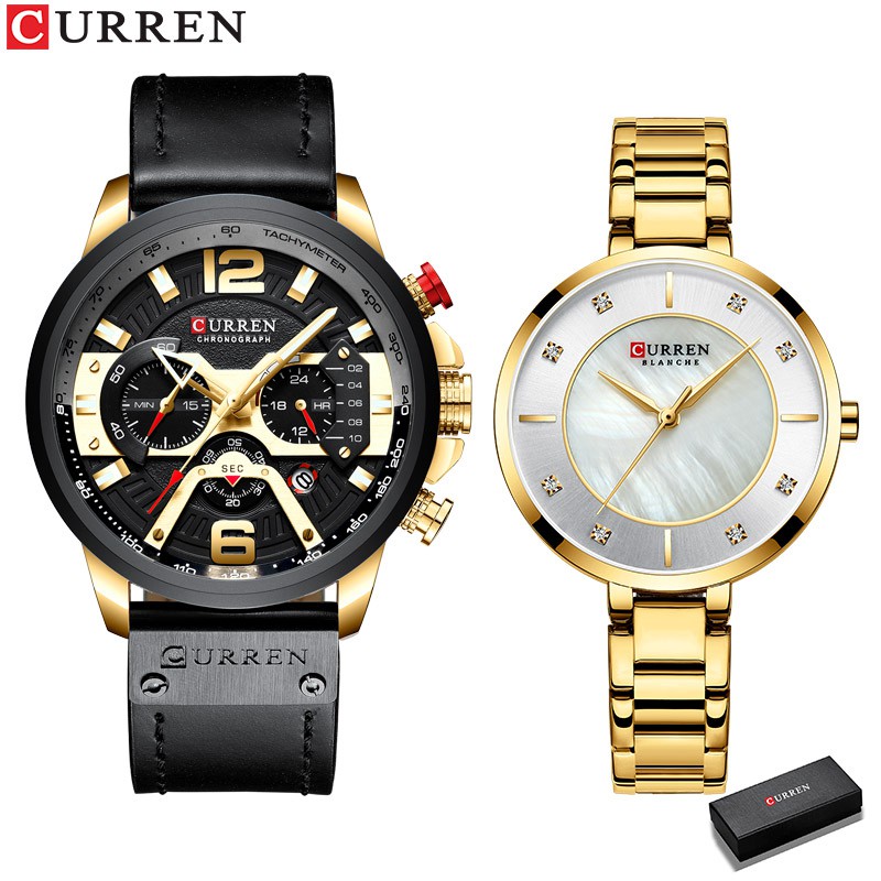 CURREN Couple Watches Luxury Leather Quartz Waterproof 8329 9051