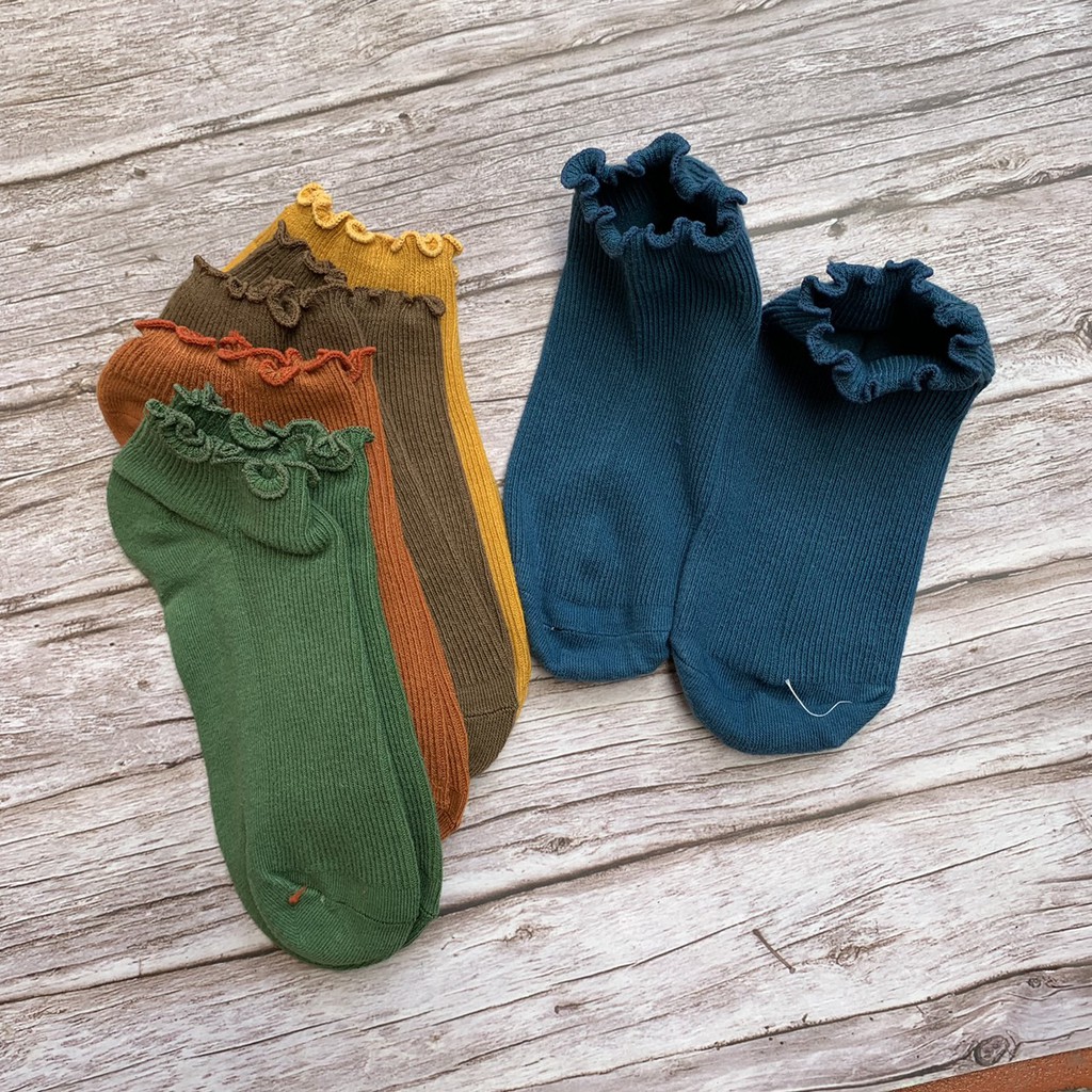 Set 5 đôi tất dệt kim cổ ngắn bèo nhún cho nữ đanh mịn _ Sam_ Vớ len nữ cổ bèo công chúa