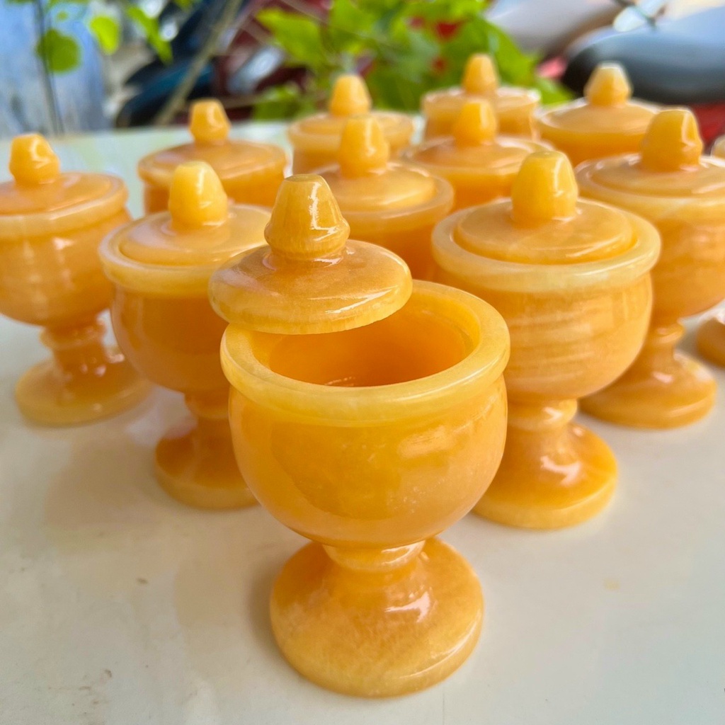 Chung Nước Thờ Trang Trí Thần Tài, Ly Nước Thần Tài Đá Ngọc Hoàng Long - Cao ~17cm