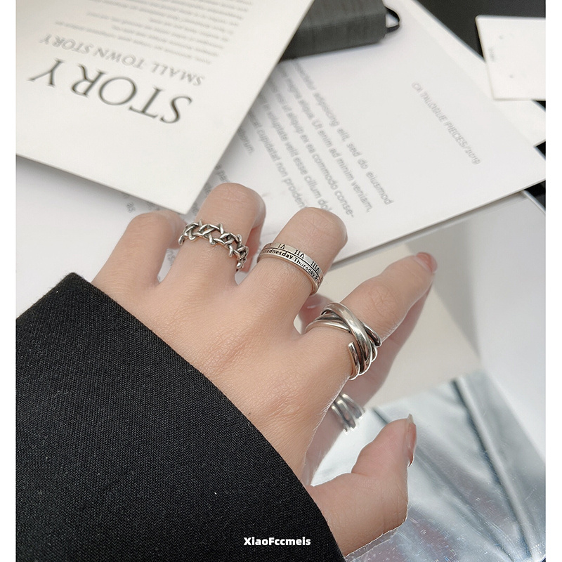 Set 3 nhẫn hở họa tiết số La Mã cổ điển đơn giản điều chỉnh được