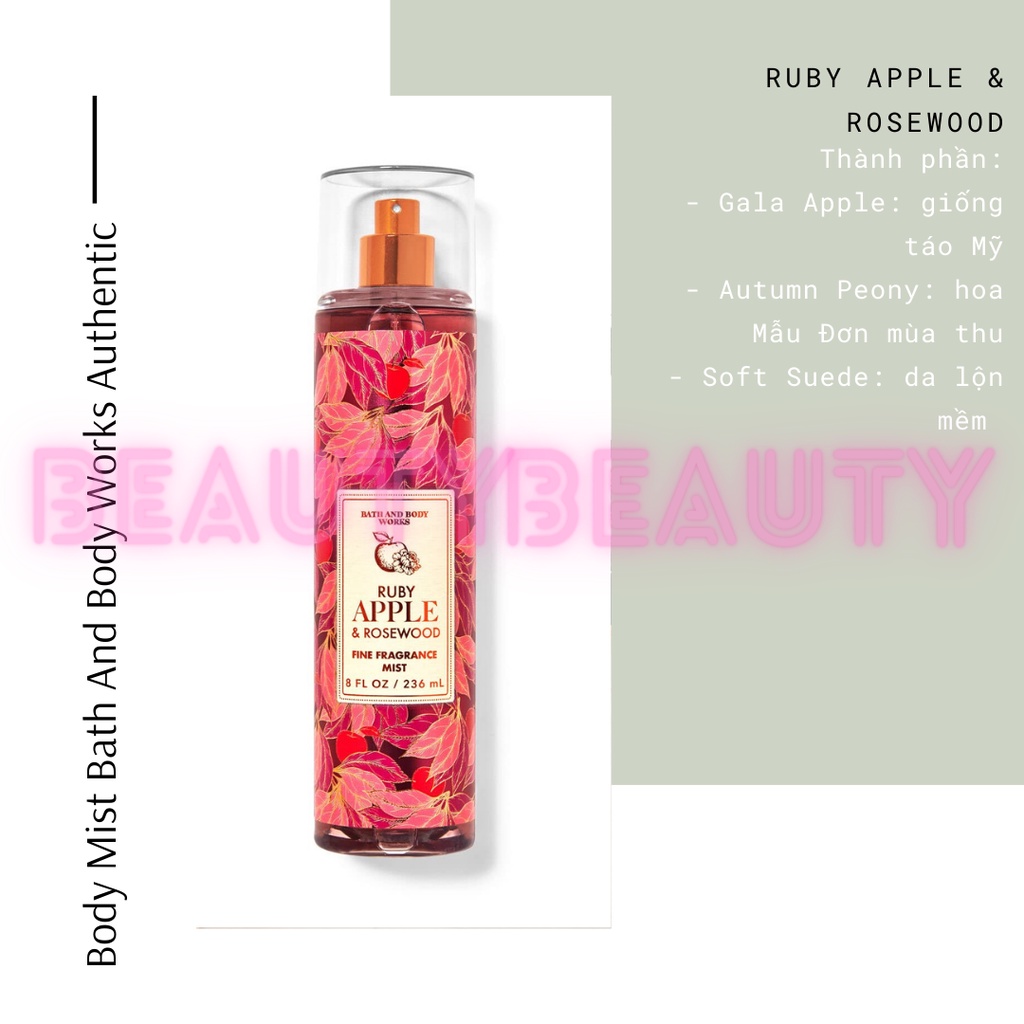 🎀 Xịt thơm toàn thân Bath & Body Works RUBY APPLE & ROSEWOOD