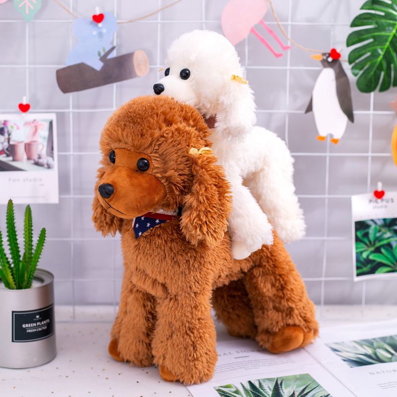 Gấu Bông Hình Chó Poodle Lông Xù Nâu Kem Trắng Chân Đứng Có Hạt_Unishop