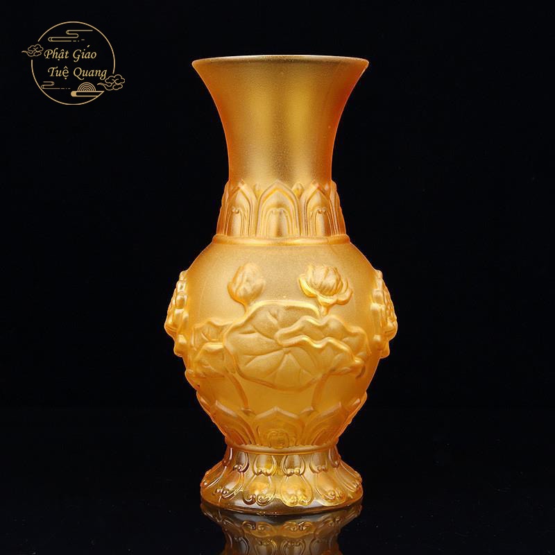Bộ Thờ Cúng Bình , Lư , Dĩa, Chun , màu vàng lưu ly Cao Cấp - Phật Giáo Tuệ quang
