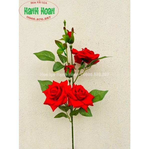 Cành Hoa hồng nhung cao cấp 1m - Hoa giả, hoa vải lụa