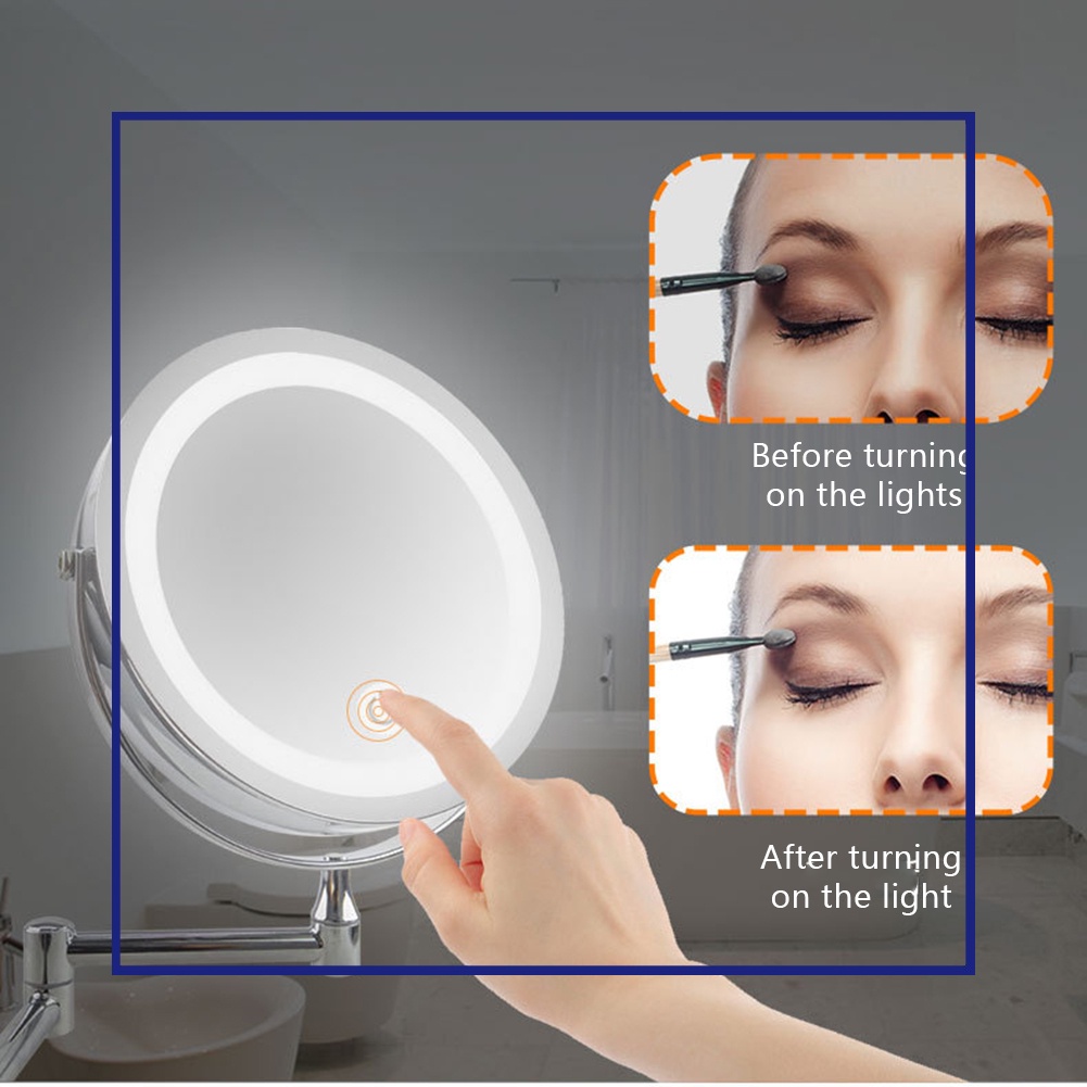 Nhanh Chóng| Gương Trang Điểm Hai Mặt Phóng Đại 10 Lần Gắn Tường Có Đèn Led