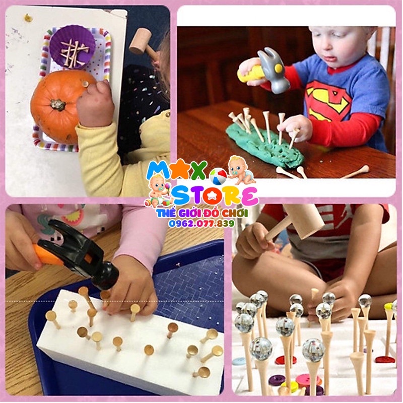 Set Đồ Chơi Montessori Búa và 20 Đinh Gỗ Rèn Luyện Khéo Léo, Tính Tập Trung