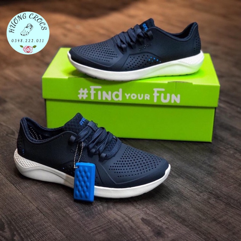 Giày nhựa nam buộc dây Literide pacer Croc màu navy không thấm nước, chống trơn trượt cho nam nữ