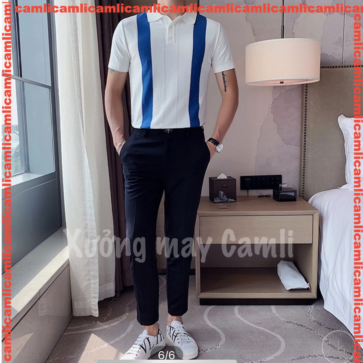 Áo thun POLO kẻ sọc dệt kim mùa hè nam, tay ngắn, mỏng nhẹ, thoáng mát phong cách Hàn Quốc | BigBuy360 - bigbuy360.vn