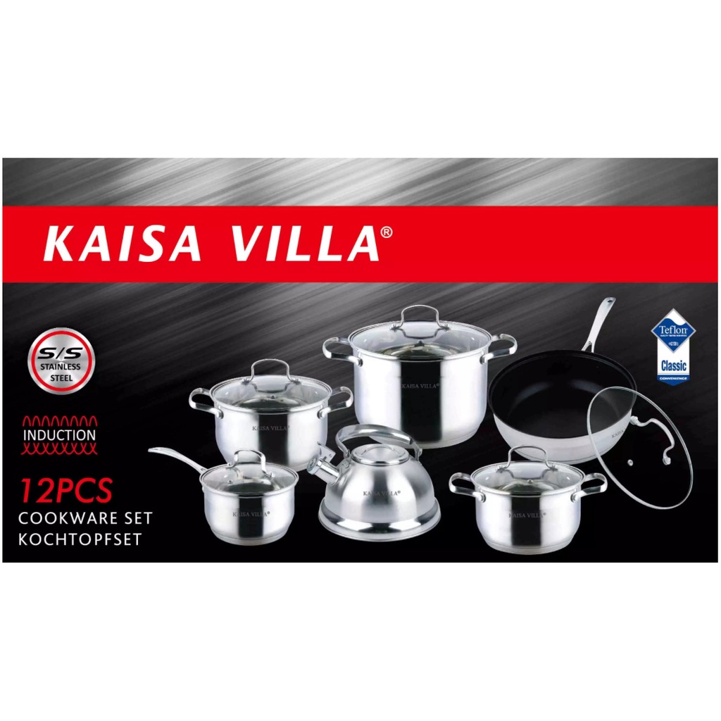 BỘ NỒI ĐỨC KAISA VILLA 6 MÓN 12 CHI TIẾT GỒM ẤM NƯỚC ĐUN SIÊU TỐC MÃ KV-6666