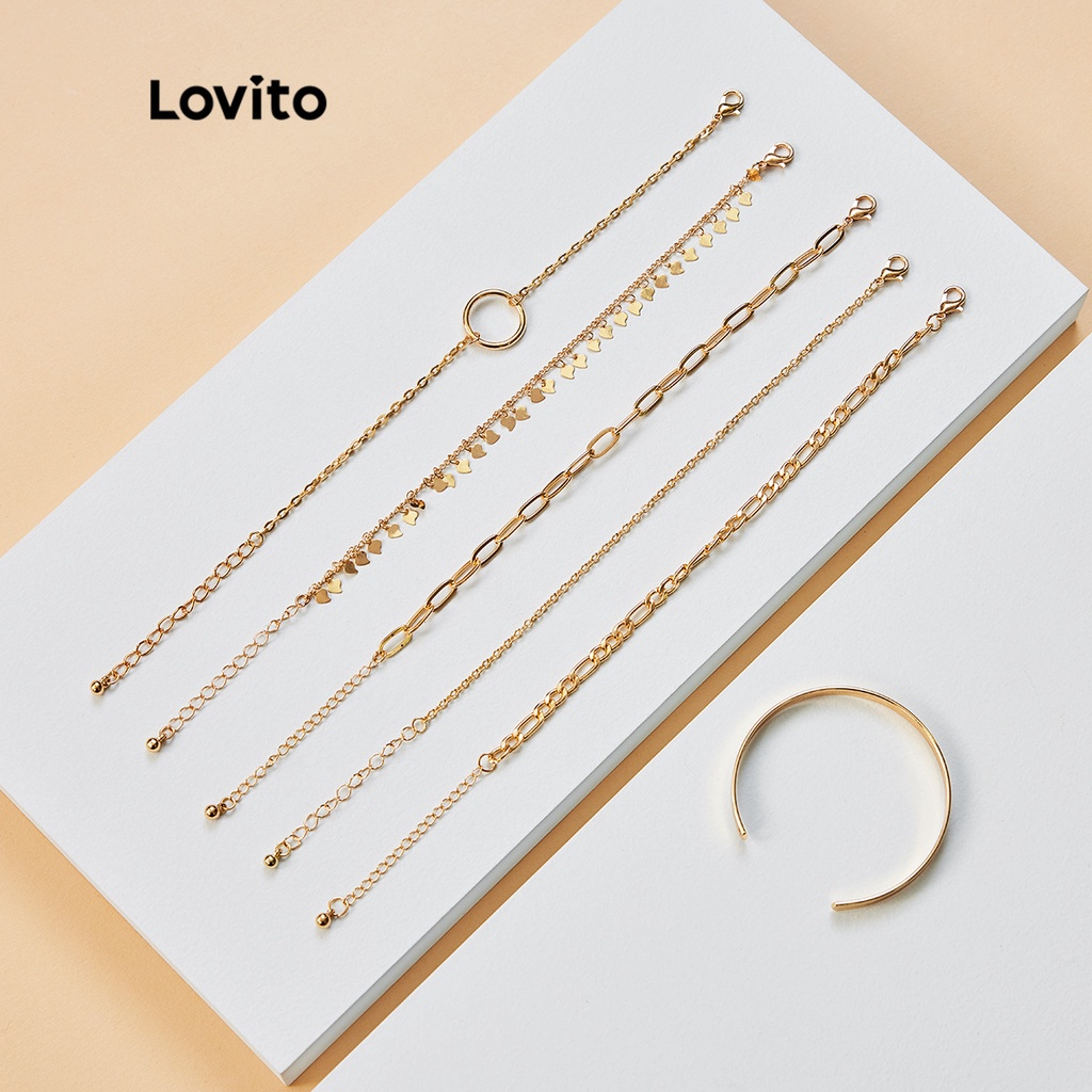 Vòng tay Lovito phối dây xích và nhẫn nạm đá phong cách tiệc tùng L17M439 (Màu vàng) | BigBuy360 - bigbuy360.vn