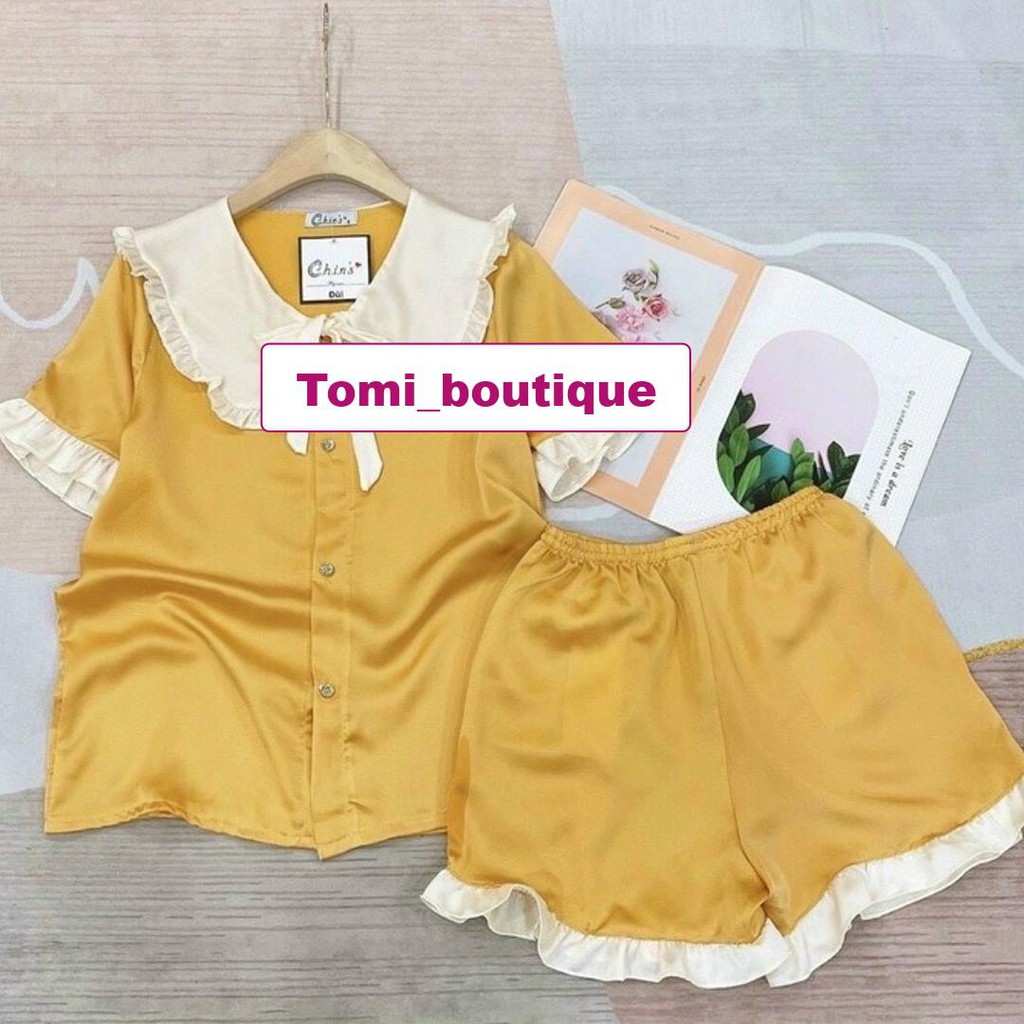Bộ đồ ngủ cộc tay lụa hàn bèo bao đẹp,bao mát siêu cute- Tomi boutique | BigBuy360 - bigbuy360.vn