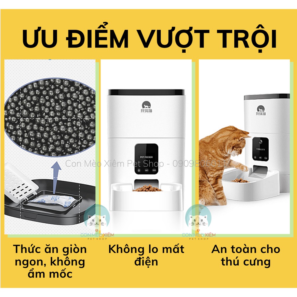 Máy cho ăn tự động chó mèo Tuya smart 6L 9L camera video app, máy nhả hạt, thả hạt thức ăn thú cưng Con Mèo Xiêm