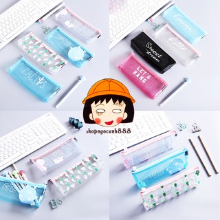 Bóp viết hoạt hình xương rồng xanh trong suốt xinh xắn ( túi hộp đựng bút )