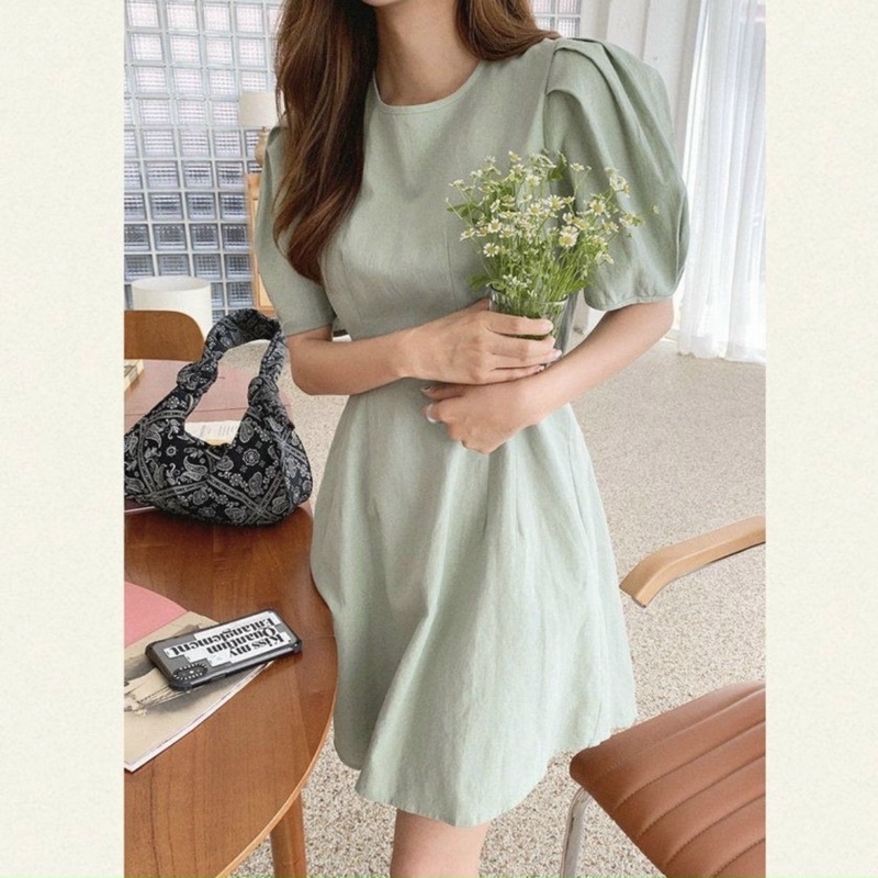 Đầm mint cổ tròn basic